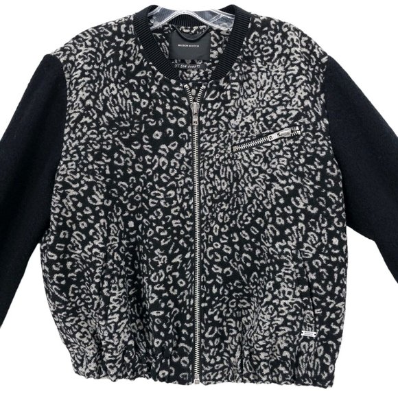 Maison Scotch Soda Leopard Animal Print Bomber Jacket Wool Blend Size 2 - Picture 2 of 11